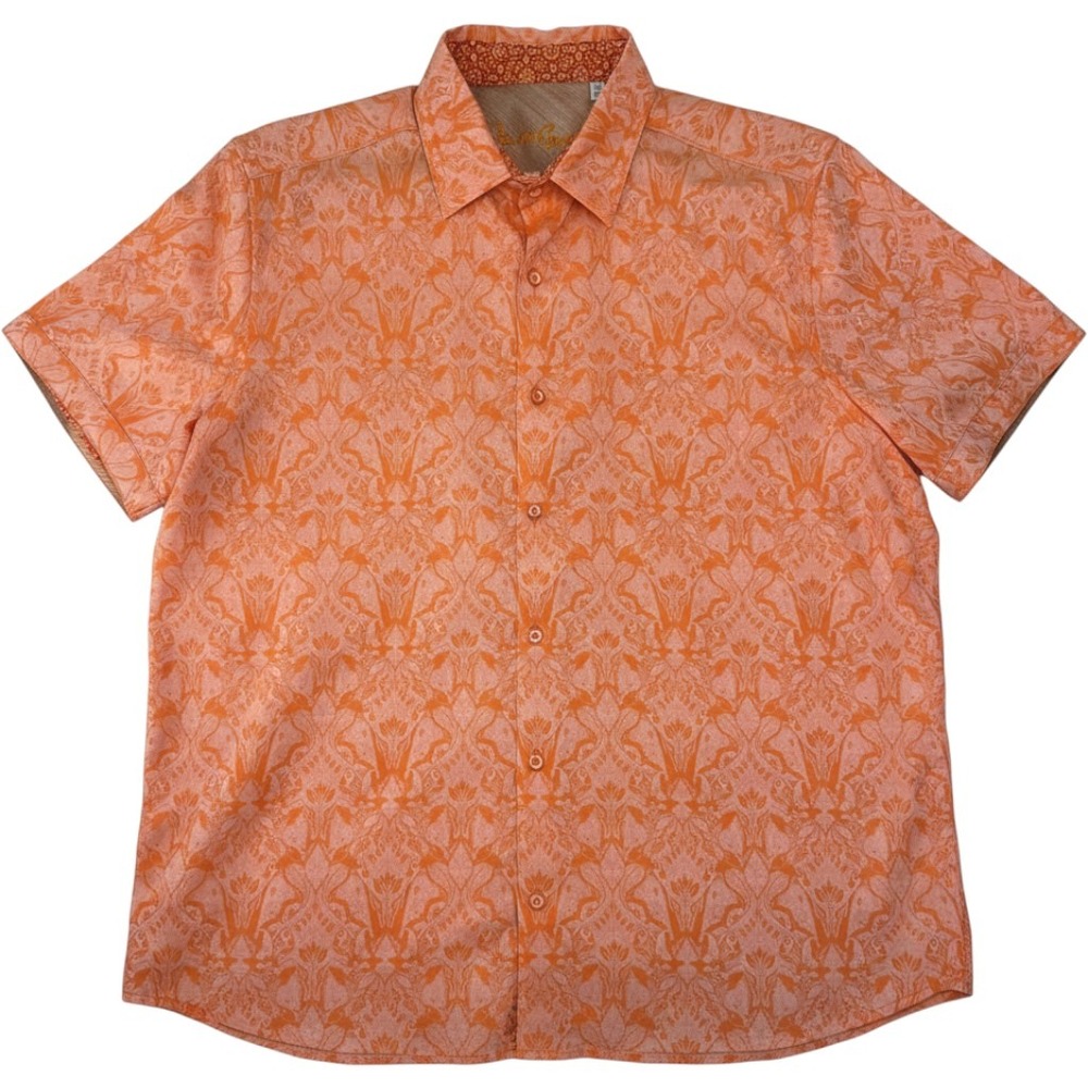 Robert Graham Mens XL Orange Paisley Short Sleeve Button Down Shirt